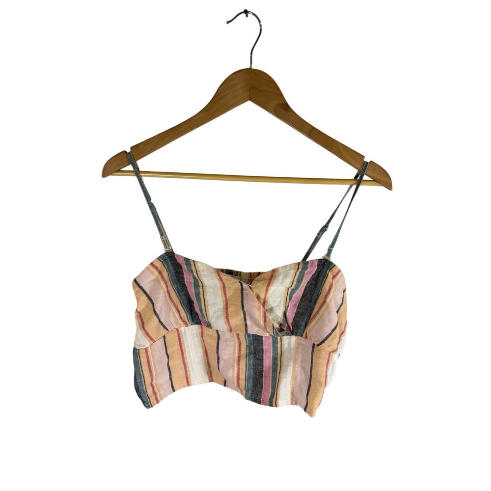 American Eagle Tank Top Crop Coastal‎ Indie Striped Linen Blend Women Size Large